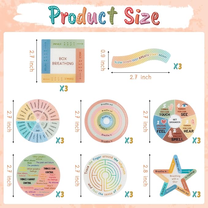 H1vojoxo 24PCS Anxiety Sensory Stickers Anti Stress Textured Sensory Stickers Tactile Textured Mindfulness Sticker for Desk and Phone Stress Anxiety Relief Adhesive for Kids Adult School Counselor