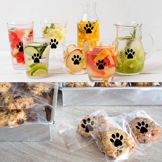 Paw Stickers, Clear Paw Prints Stickers, 500 Pcs 1 Inch Puppy Dog Paw Stickers, Self-Adhesive Black Bear Paw Stickers Roll for Kids Birthday Decorations Envelopes Seals Cards Gift Wrapping