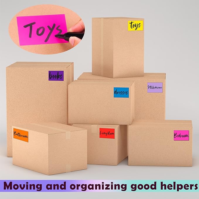 YSHIHE Colored Labels Stickers 3" x 2" Large Color Coding Labels in 12 Assorted Colors Rectangle Name Tags Moving Labels - 480 Pack