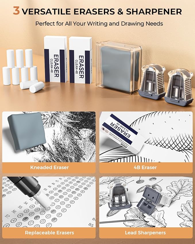 30Pcs Metal Mechanical Pencil Set with Leather Case, 0.5/0.7/0.9/2.0mm Art Drafting Pencils, 16 Tubes Graphite Leads(6B 4B 2B HB 2H 4H) with Colored Leads for Sketching Drawing Writing(Silver)