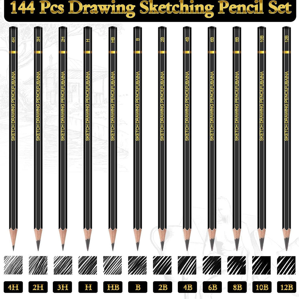 Humyoun 144 Pcs Drawing Sketching Pencil Set Professional (12b - 4h) Graphite Charcoal Gift Bulk for Artists Beginners, Pro Artists, Drawing Art, Sketching
