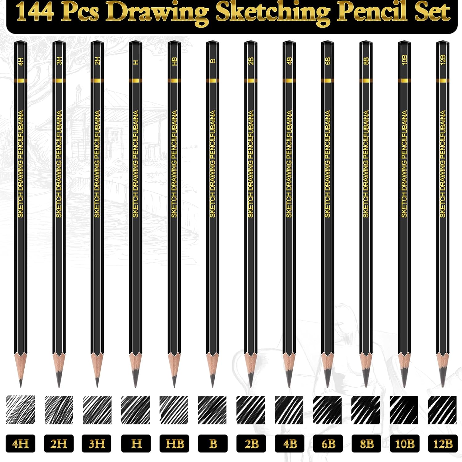 Humyoun 144 Pcs Drawing Sketching Pencil Set Professional (12b - 4h) Graphite Charcoal Gift Bulk for Artists Beginners, Pro Artists, Drawing Art, Sketching
