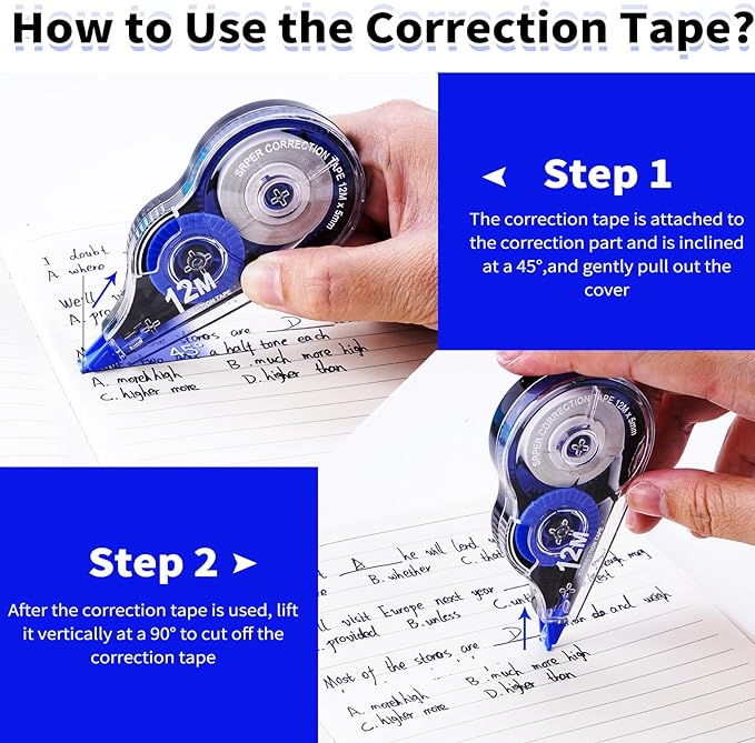 Correction Tape, 10 Pack Correction Tape Easy To Use Applicator for Instant Corrections, 39 ft Each Correction Tape for Study Supplies and Office Products (Blue)