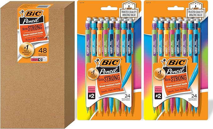 BIC Xtra-Strong Mechanical Pencil, Colorful Barrel, Thick Point (0.9mm), 48-Count