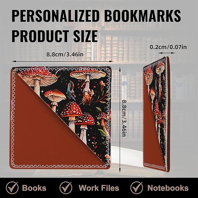 4 Pieces Leather Bookmarks, Cute Book Accessories for Reading Lovers, Page Markers for Women Men Kids Students Teachers Retirement Birthday Gift (Mushroom)