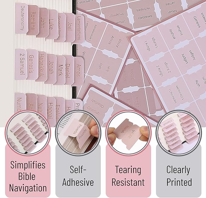 Mr. Pen- Bible Tabs, 75 Tabs, Pink Shades, Laminated Bible Tabs for Women and Men, Bible Tabs for Study Bible, Bible Index Tabs, Bible Book Tabs, Bible Labels Tabs, Mr Pen Bible Tabs