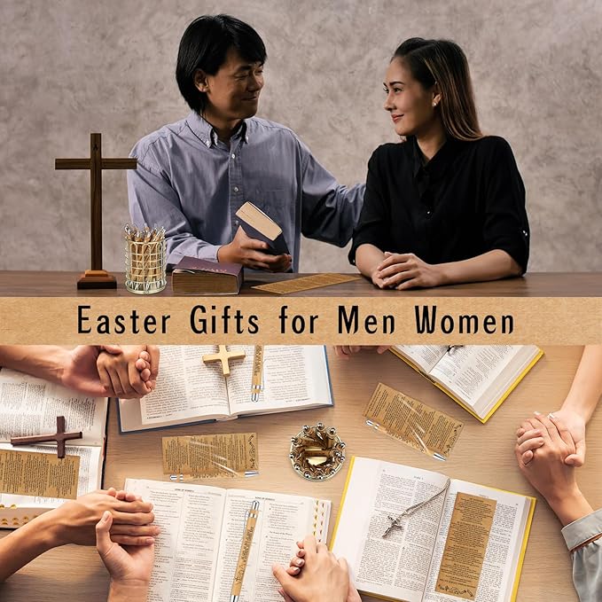 50 Sets Religious Bible Verse Gifts Bulk Christian Bookmarks Inspirational Bamboo Pens Easter Gifts for Men Women Sunday School Church Activities