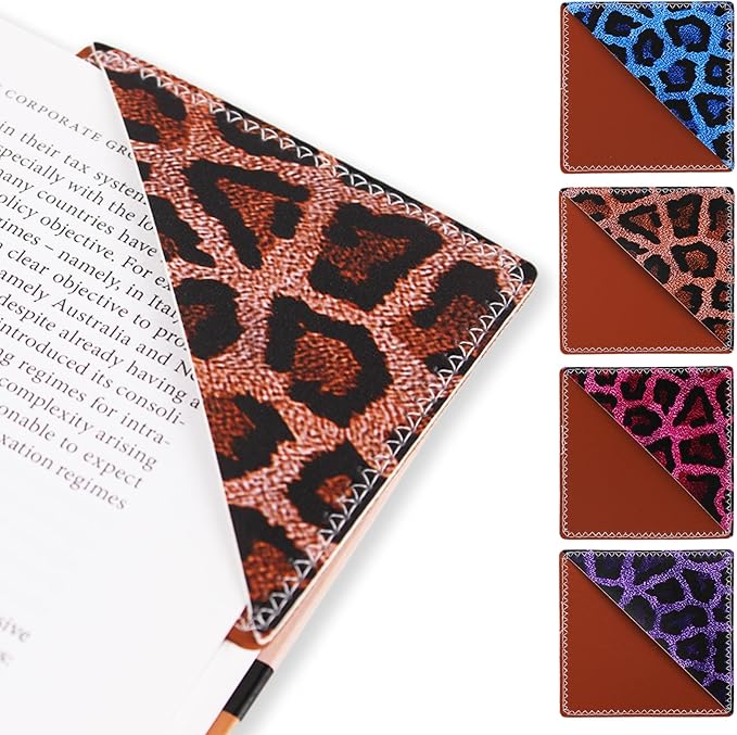 4 Pieces Leather Bookmarks, Cute Book Accessories for Reading Lovers, Page Markers for Women Men Kids Students Teachers Retirement Birthday Gift (Leopard Print)