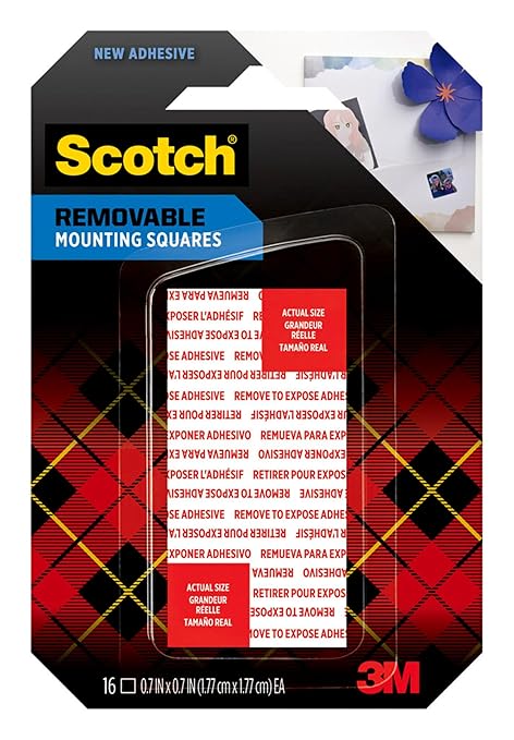 Scotch Removable Double-Sided Mounting Squares, 16 Pre-Cut Foam Squares, 0.7 in. x 0.7 in., Removes Easily Without Leaving Any Residue, Photo-Safe, Mess-Free Application (108AMS-SQ-16)