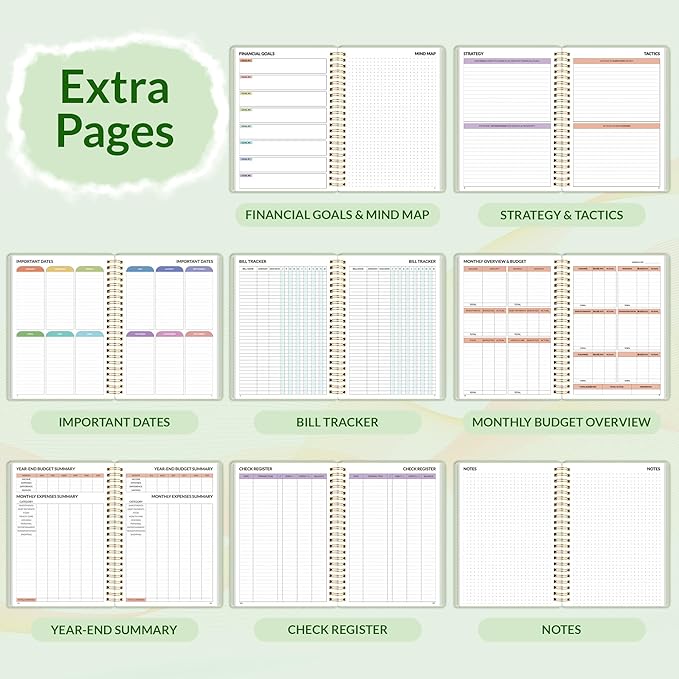 SUNEE Budget Planner - Monthly Budget Book with Expense Tracker Notebook, A4(8.5" x 11") Undated 12 Month Bill Organizer & Finance Planner to Manage Your Money, Account Book with Colorful Tab, Green