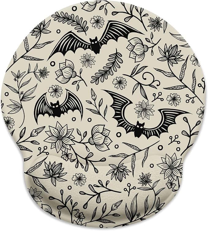 Goth Bat Ergonomic Mouse Pad with Wrist Rest, Gaming Mouse Pad with Wrist Support, Funny Computer Mousepad with Non-Slip Pain Relief PU Base, Gothic Office Desk Accessories Decor Supplies