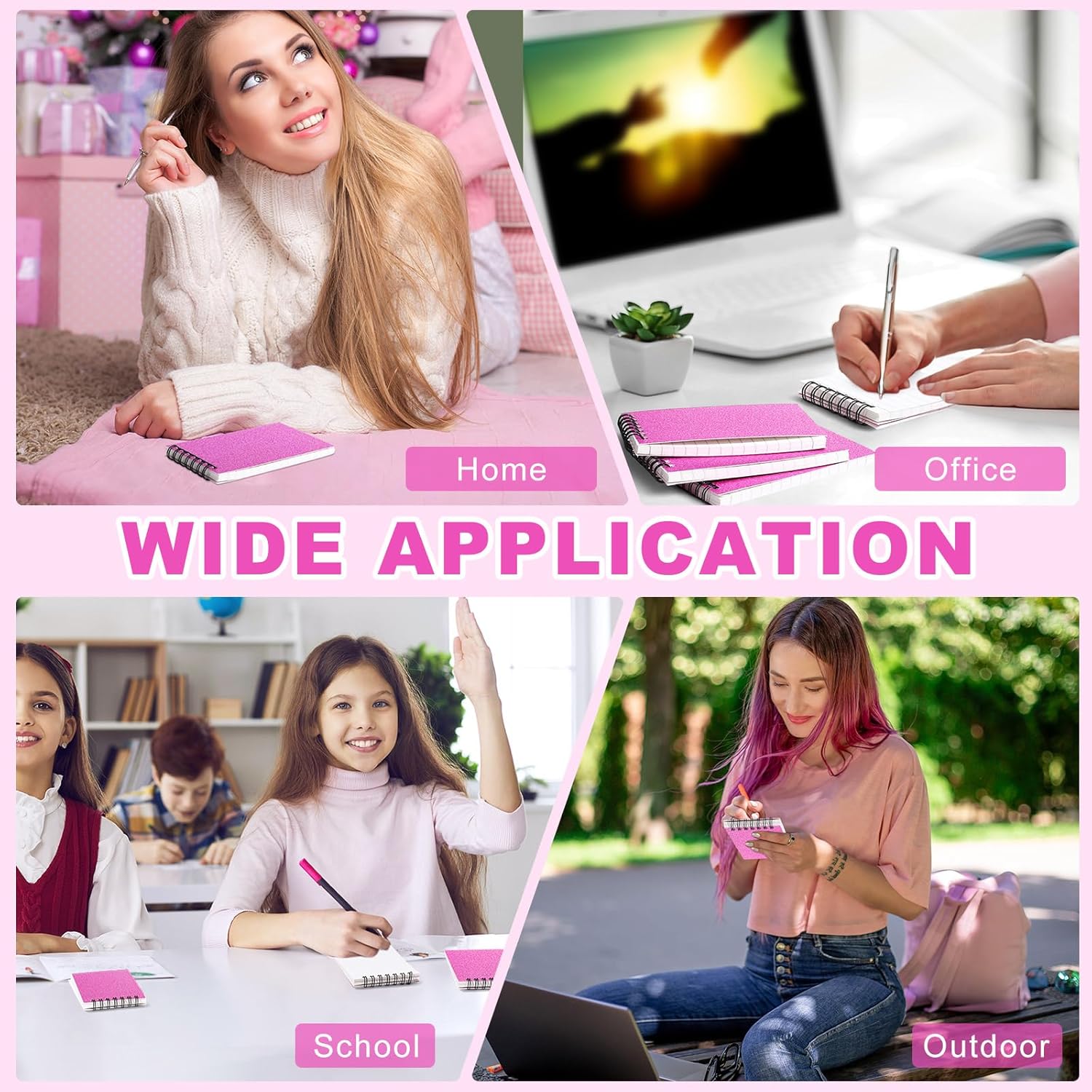 Tenceur 6 Pcs Pocket Notebook Bulk Small 3x5 Inch Spiral Notepads Mini Top Bound Notebook with Lined 120 Pages Ruled Memo Pads for Office College Nurse Essentials Back to School Gift (Glitter Pink)