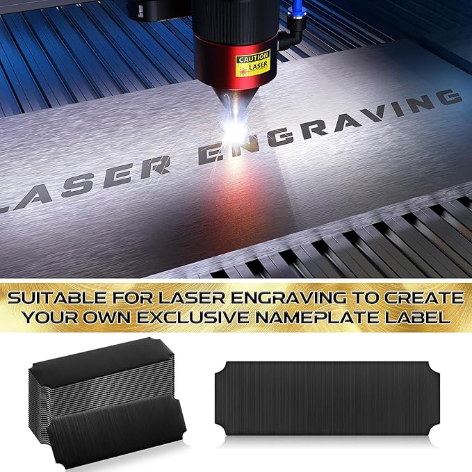 Therwen 30 Pcs Name Plates Laser Engraved Brushed Stainless Steel Plate Personalized Plaque Blank Custom Name Tag Frame Label with Adhesive Backing(Black Notched Corner,1''x 3'')