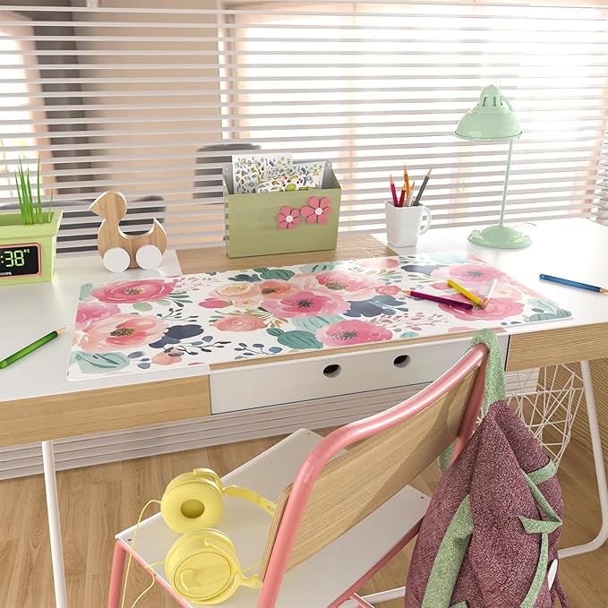 Colorful Star Large Mouse Pad, Pink Floral Desk Mat for Desktop, Women Girls PU Leather Waterproof Gaming Mousepad, Computer PC Laptop Protector Writing Pads for School Office Home 31.5" x 15.7"