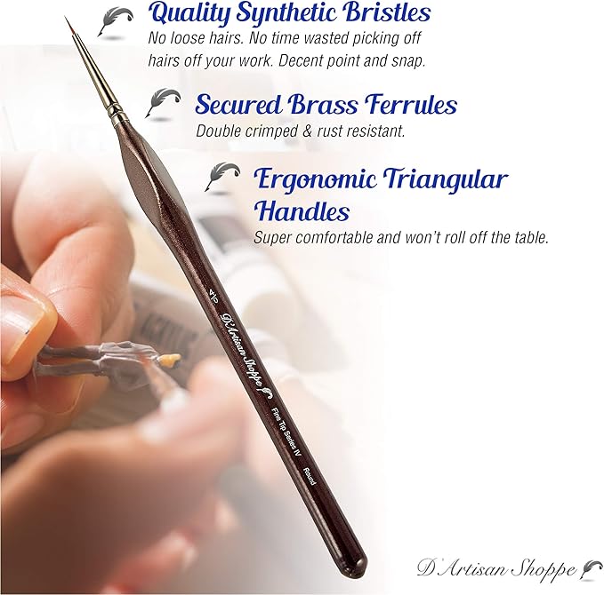 Micro Paint Brush Detail Set - Ultra Fine Tip Thin Paintbrush 4pc Round Size 0000 (4/0) for Tiny Miniature Painting. Model Mini Artist Brushes for Acrylic, Watercolor, Oil, Paint by Numbers Painting