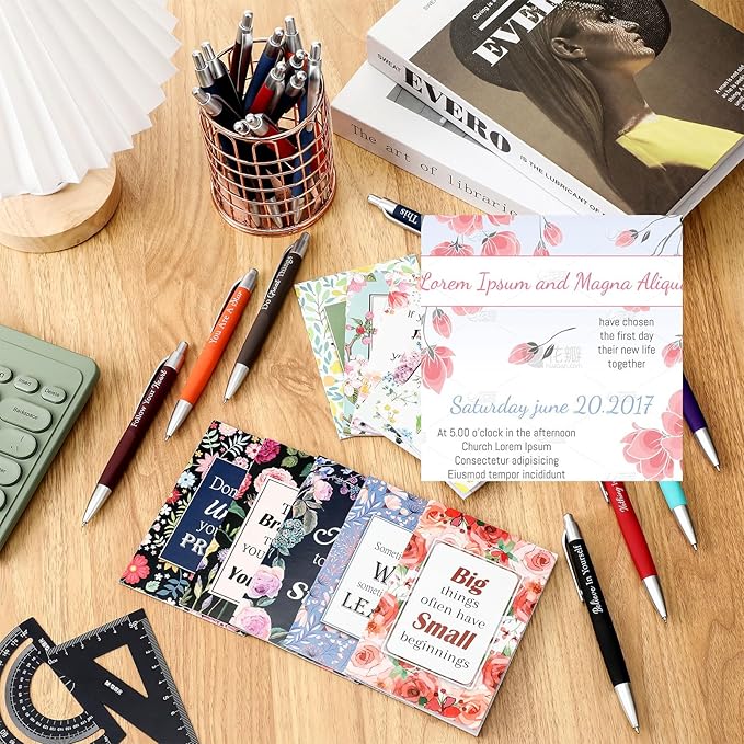 Yeaqee 72 Pcs Motivational Pens Notepads Gifts Set Inspirational Quote Ballpoint Pen Small Notebook Mini Journal Bulk Gifts for Teacher Coworker Gifts Women Office School(Inspiring)