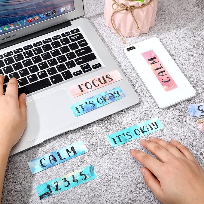 Laumoi 50 Pcs Anxiety Sensory Stickers Textured Calming Strips Tactile Rough Sensory Calm Stickers Adhesive Textured Tape Fidget Pack Anti Stress Strips for Adults(Marble Style)