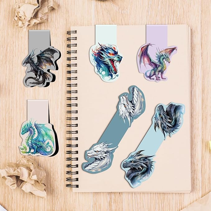 Dragon Magnetic Bookmark Gift - 6Pcs Dragon Rider Bookmarks Magnetic Cool Animal Dragon Rider Book Mark Magnets Fantasy Bookmark Magnets Page Clip for Book Lovers Students Reading Gifts