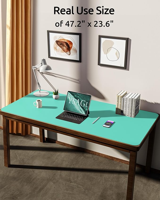 YSAGi Leather Desk Protector, Office Mat, Large Mouse Mat, Non-Slip PU Leather Blotter, Laptop Pad, Waterproof Writing Pad for Office and Home (Calamine Blue, 47.2" x 23.6")