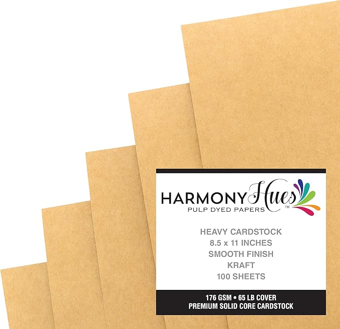 Cardstock 8.5 x 11 Paper Pack - 65lb Smooth Card Stock for Crafts, Cardmaking, Printers - 100 Scrapbook Sheets - Double Sided with Solid Core, Kraft