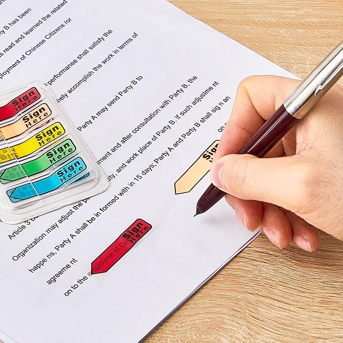 Teling 2000 Pcs/ 20 Packs Sign Here Sign Date Tabs Stickers Colored with Dispenser Arrow Flag Tabs with Dispenser Easy to Post for Notary Books Paper(Cute Style)