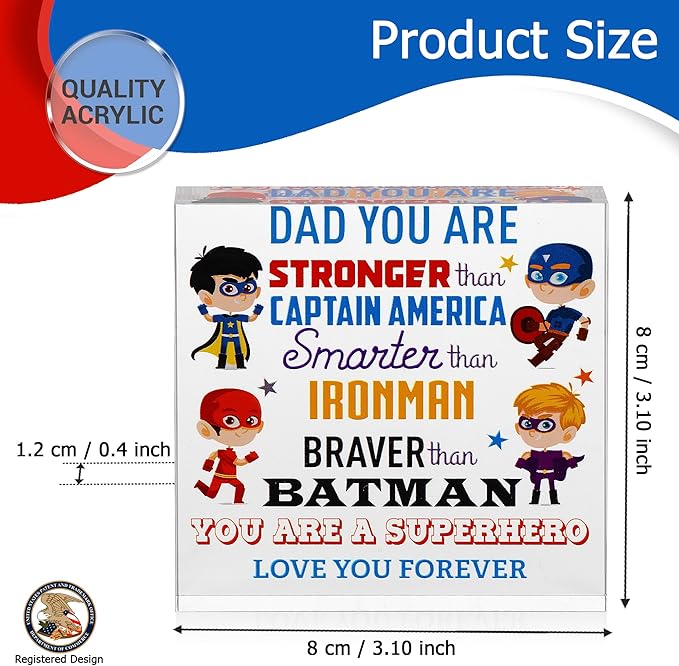 Gift for Dad - Superhero Gifts for Dad - Funny Clear Block Gift for Dad, Grandad - Unique Birthday Gifts for Dad - Dad Gifts for Father's Day, Christmas
