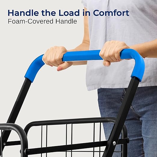 SereneLife Utility Shopping Supermarket Cart, 360 Rolling Swivel Front Wheels, Collapsible Utility Cart, Heavy Duty, Portable, 3.5" D x 19.5" W x 38" H, Large Capacity 110 lbs, Luggage, Laundry, Blue