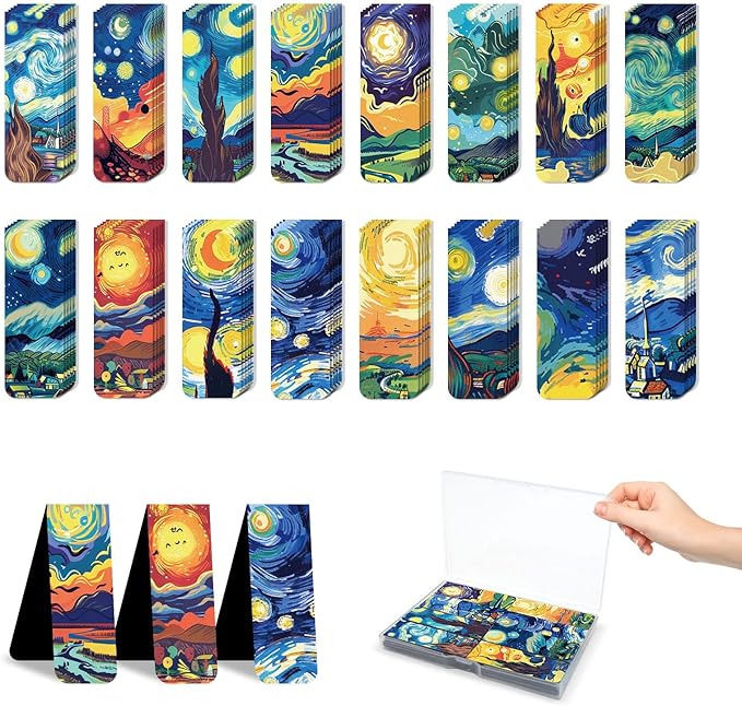 48 Pieces Magnetic Bookmarks Magnet Page Markers - Book Marks for Reading Women & Men with Storage Boxes - Cute Magnet Bookmark Clips for Reading Pleasure（Oil Painting）