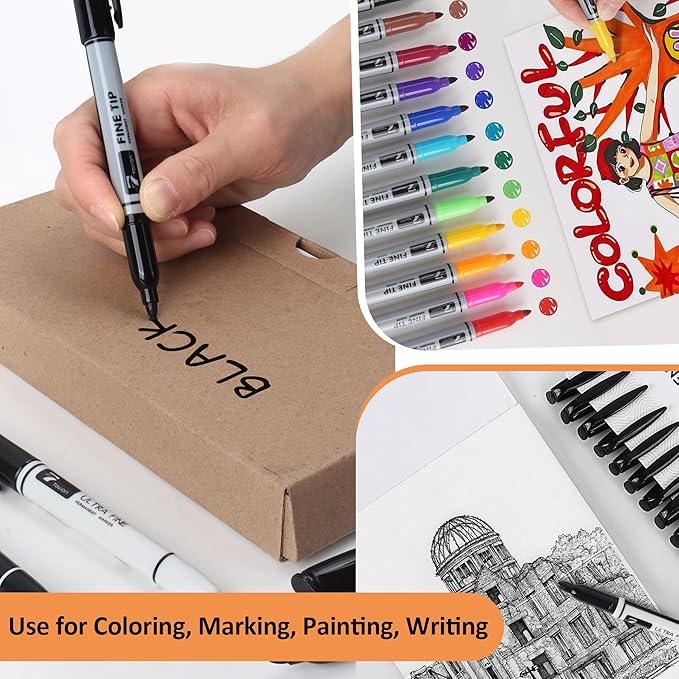 TOWON 100 Pack Permanent Markers Bulk - 50 Assorted Colors + 50 Black Waterproof Quick Drying Colored Pens Set for Classroom Home Office School Supplies, Adults Coloring Marking