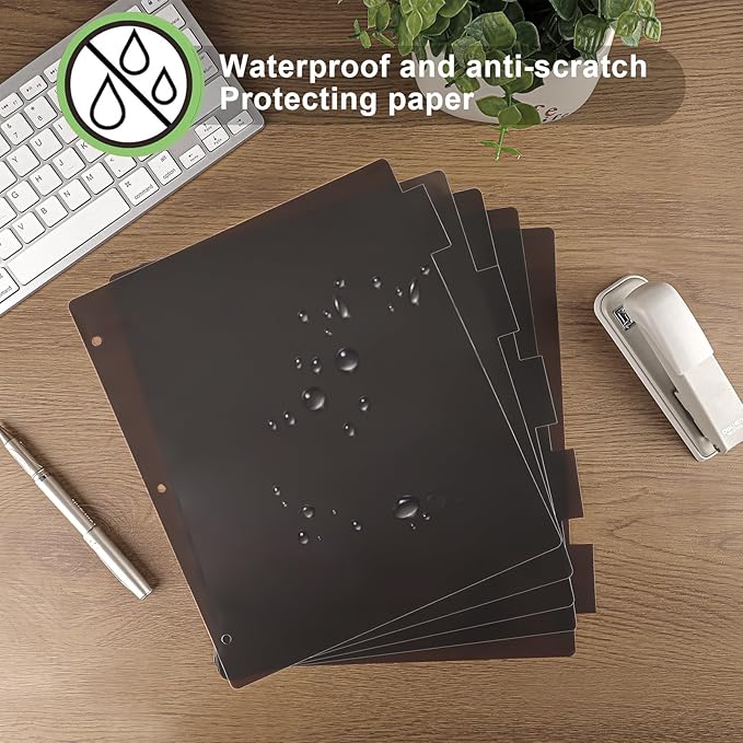 HABGP 3 Ring Binder Dividers with 5-Tabs, 2 Pack 5 Binder Dividers, Letter Size Write & Erase Plastic Index Binder Black, 1/5 Cut, Sheet Protectors, 3 Hole Punch, Total 10 Dividers