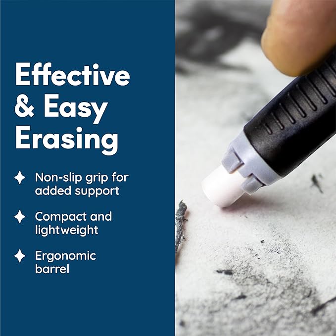 Mozart 2 Eraser Pen with 10 Jumbo Eraser Pen Refills Set, Easy to Use for Mechanical Pencils, Effective for Sketch, Architecture, Drafting, Art, Drawing Supplies.