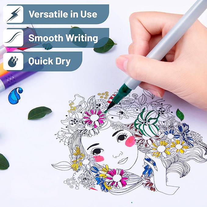 Mr. Pen- Dual Tip Brush Pens, 12 Colors, Art Markers for Kids Adults Coloring