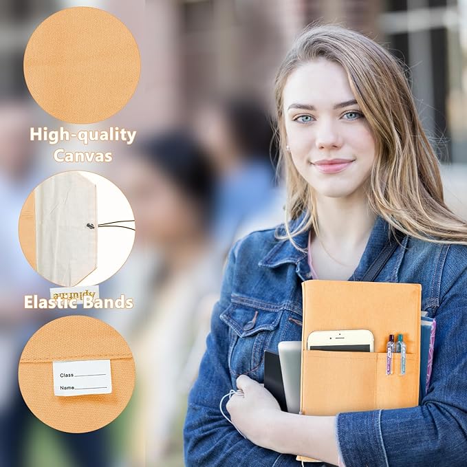 Canvas Book Covers, Washable Book Protector, Book Cover for Paperback Novels, Adjustable Book Cover for Hardcover with Pockets for Pen, Soft Cover Books, Book Lovers Gifts