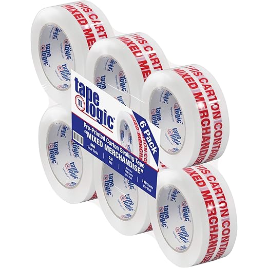 Aviditi Tape Logic 2 Inch x 110 Yard 2.2 Mil Red/White, Heavy Duty Packing Tape, "Mixed Merchandise" 6 Pack, Perfect for Packing, Shipping, Moving, Home and Office