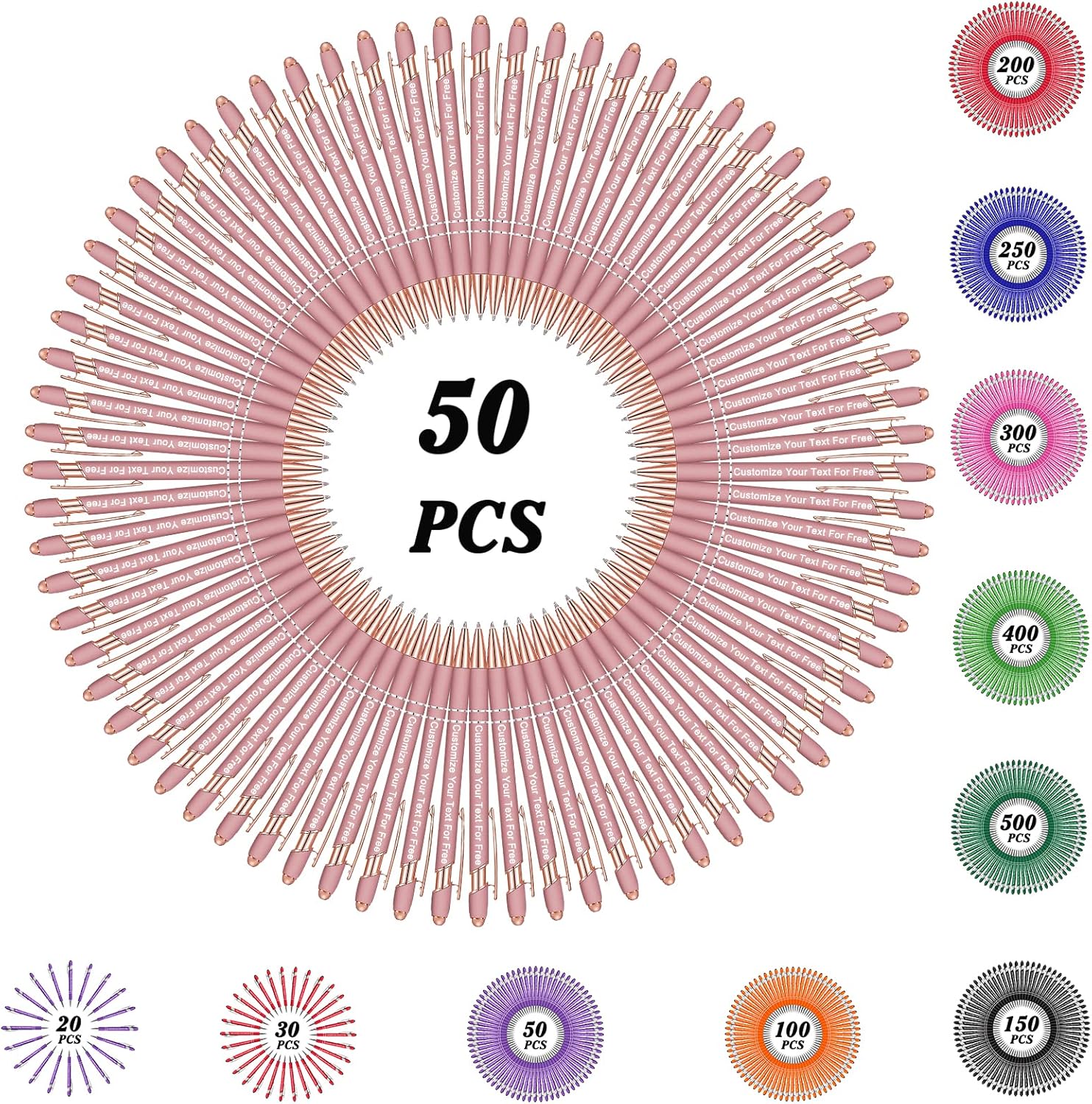 Max 500 Pcs Personalized Pens Bulk, Custom Pens with Free Engraving, Customized Stylus Tip Ballpoint Pen with Your Name Massage Text for School Office Business Graduation Anniversaries-50 Packs