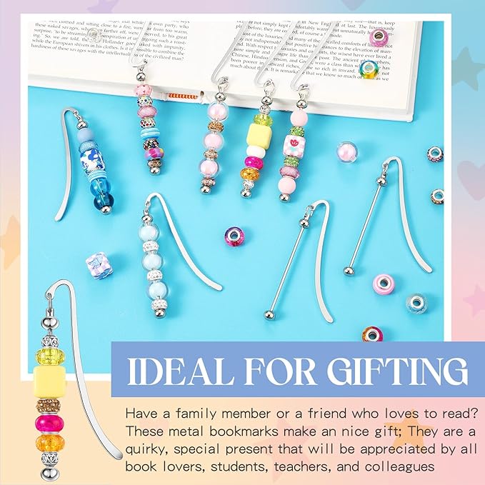 8 Pcs Beadable Bookmarks DIY Metal Blank Bar Bookmark for Beads Modern Beaded Bookmark Craft Jewelry Pendant Charm Gift for Book Lovers Student Teacher Office Supplies (Silver)