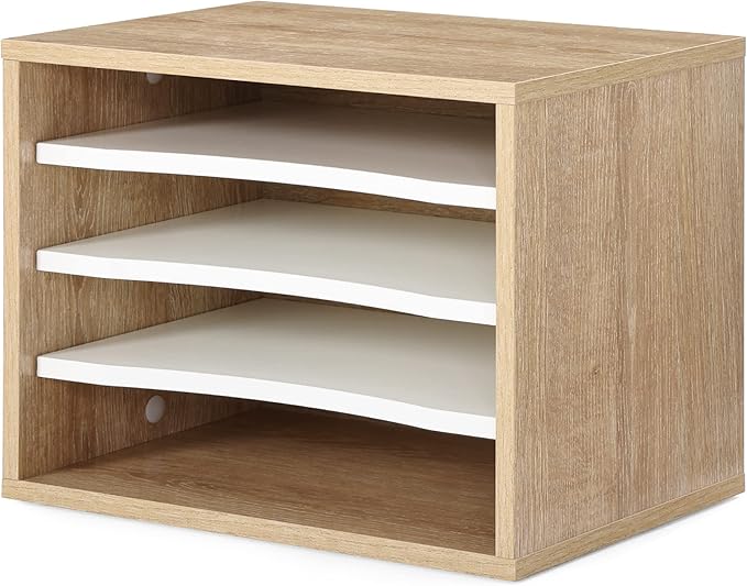 FITUEYES Wood Desk Paper Sorter Organizer with 4-Tier Storage, Desktop Paper File Holder Letter Tray for Home and Office, Light Wood, DO403506WO