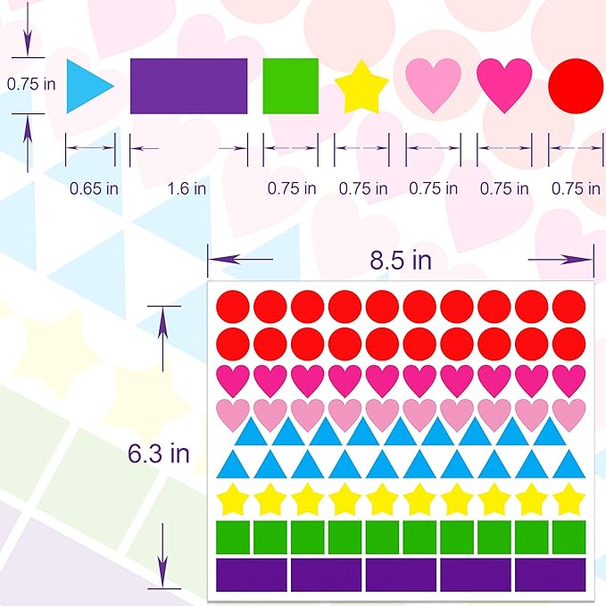 2016 PCS Multi-Shaped Color Coding Stickers 7 Colors 6 Shape Coding Labels Dot Stickers for Toddlers Kid DIY Student Classroom,Office,Etc(Round,Hearts,Stars,Triangle,Square,Rectangle)