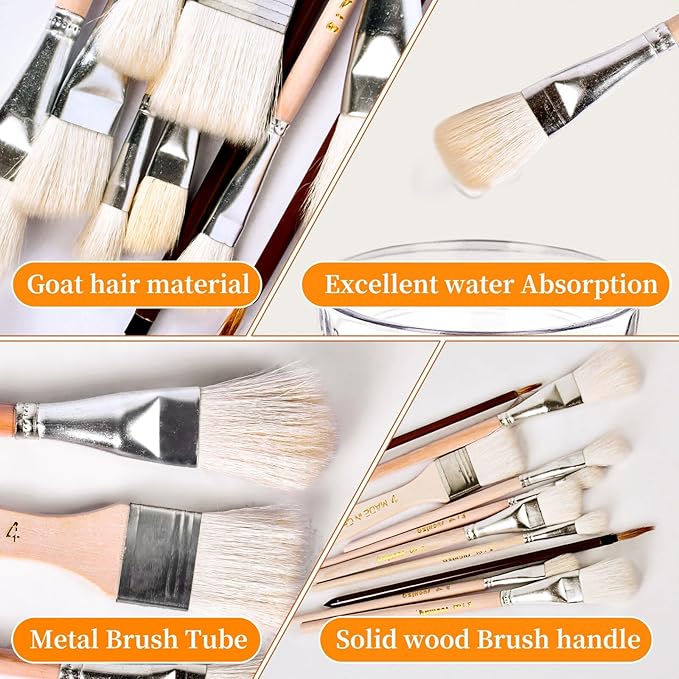 10 Pieces Glaze Brushes for Pottery Mop Brush for Pottery Glazing Goat Hair Blending Brush for Pottery