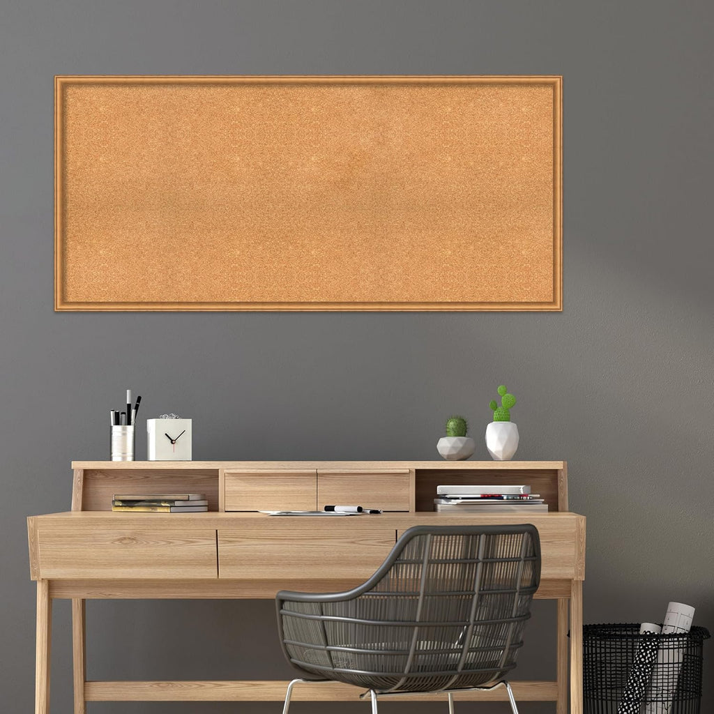 Amanti Art Natural Cork Board for Wall, 28x60 Vision Board with Bronze Frame, Oversize Corkboard Office Decor for Home Organization, Casual Corkboard Pinboard to Display Items for Home Organization