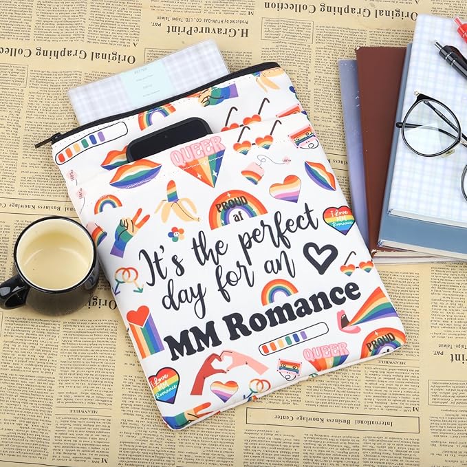 JNIAP MM Romance Book Sleeve Queer Readers Gifts Gay Pride Book Sleeve It's The Perfect Day for an MM Romance LGBTQ Pride Merch (for an MM Romance)