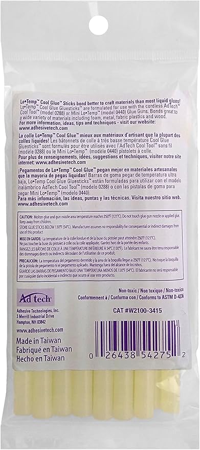 AdTech Ultra Low Temp Cool Glue Sticks, Mini 4-Inch – 15-Pack for Safe Crafting & DIY, Fast Bonding, Ideal for Delicate Materials, Fits Low Temp Mini Glue Guns, Made in USA