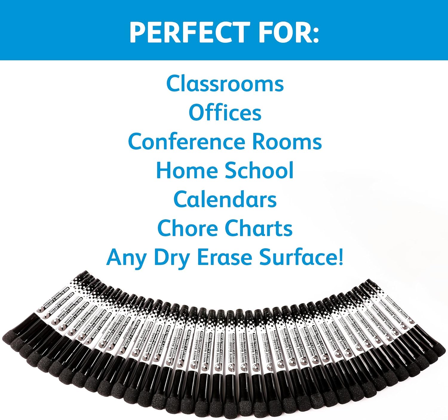 Glassboard Studio Black Fine Tip Dry Erase Markers Bulk 36-Pack with Magnetic Eraser Cap and Low Odor Ink for White Boards at School, Work, or Home