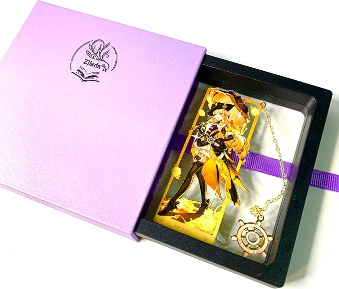 Genshin Impact Navia Metal Bookmark - Anime Figure Merch with 3D Display Box - Birthday Gifts for Fans Friends Gamer Book Lovers - Zllada