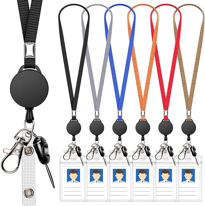 6 Pack Retractable Badge Lanyards and ID Badge Holder, Strap Lanyard with Swivel Metal Clasp for Badge Holders, Keychains, Offices, Staff, Students, Employees, Multi-Color