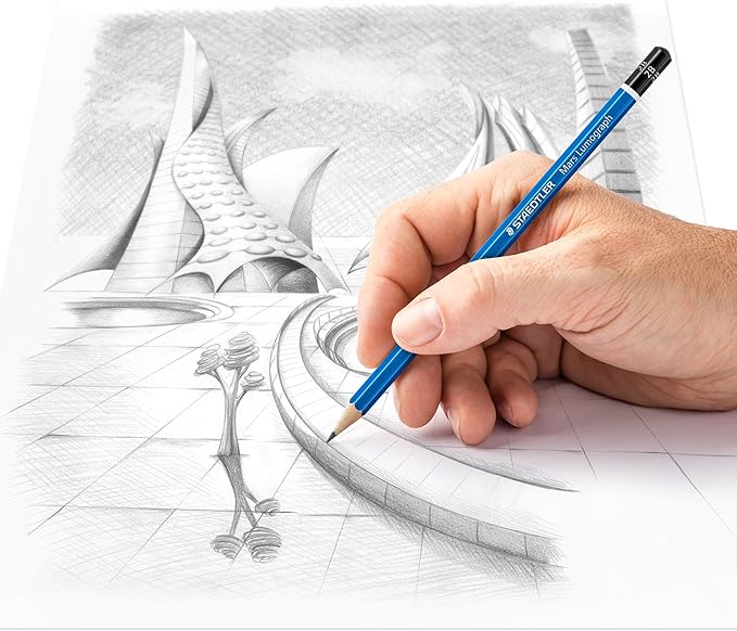 STAEDTLER Mars Lumograph Graphite Artist Pencil Pack, 12 Degrees (8B, 7B, 6B, 5B, 4B, 3B, 2B, B, HB, F, H, 2H), Mars Plastic Eraser, 61 100 P