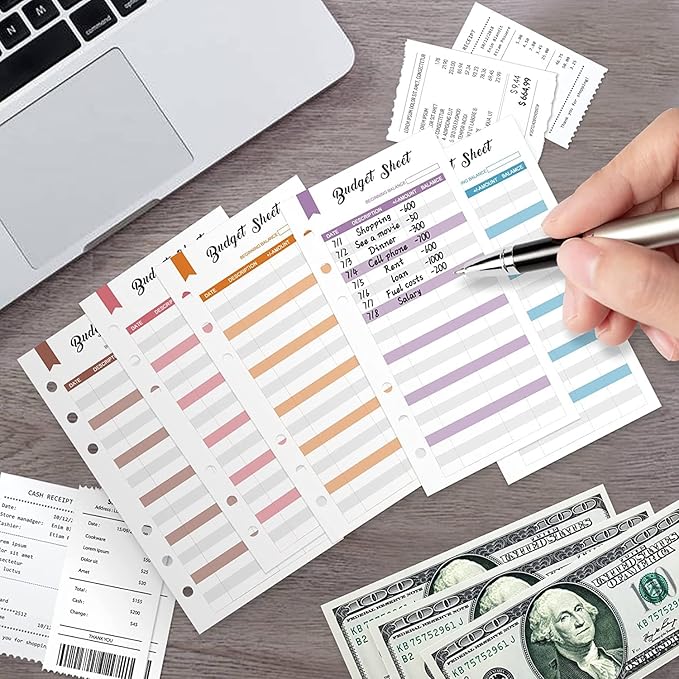 A7 Budget Binder Set - Mini Money Organizer for Cash Saving, Cash Stuffing Envelope System, Planner Binders with Pockets, Sheets and Stickers, Beige