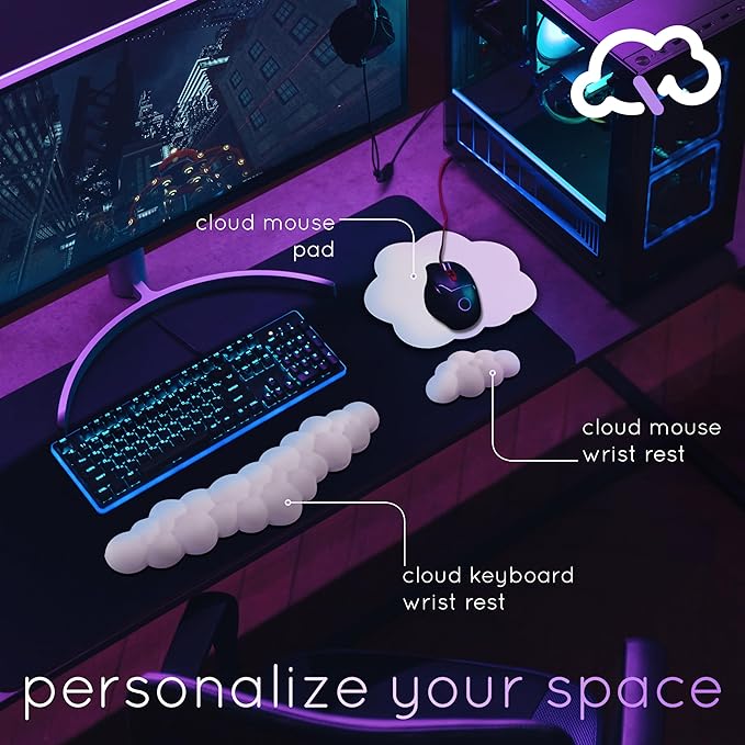 Qloud Cloud Wrist Rest Keyboard Wrist Rest for Computer Keyboard Pad, Cloud Keyboard Wrist Rest, Wrist Pad for Keyboard, Memory Foam, Non Slip Base, Comes with Mouse Pad - Pastel Green