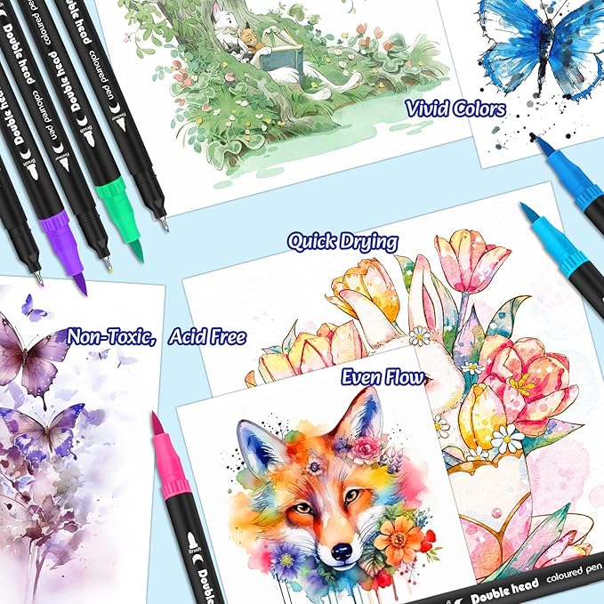 Markers for Adult Coloring Books, 72 Colors Art Markers Set Dual Tip Brush Pen, Coloring Marker Fine Point No Bleeding, Art Supplies for Calligraphy, Journaling, Sketching & Lettering with Case