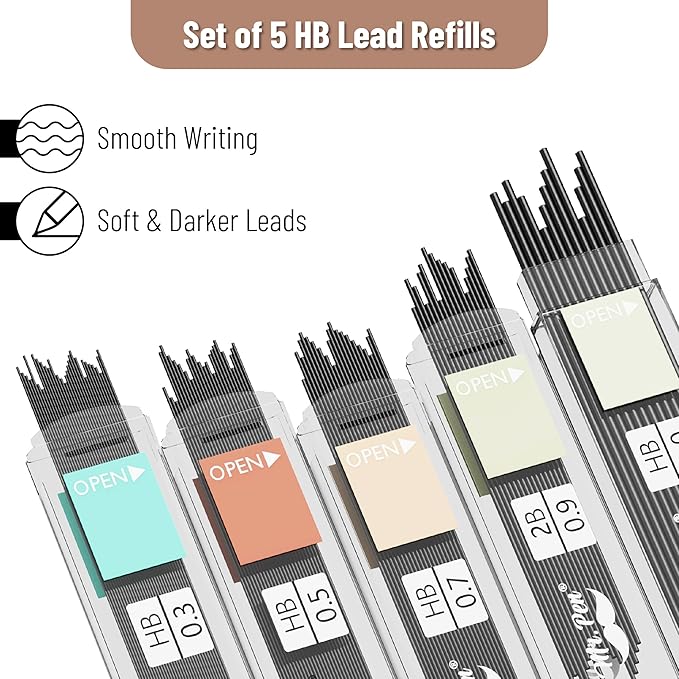 Mr. Pen- Mechanical Pencil Set, 5 Sizes, 0.3, 0.5, 0.7, 0.9, 2mm, Anti Skidding Grip Cute Mechanical Pencils, Sketching Pencils, Aesthetic Mechanical Pencils, Pastel Mechanical Pencils